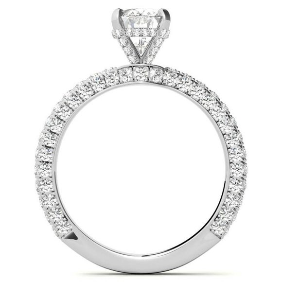 2.25Carat -9x7mm 4-Prong Oval Pave Moissanite Engagement Ring In 14K Gold - Picture 4 of 15